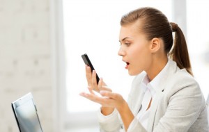 upset woman iPhone